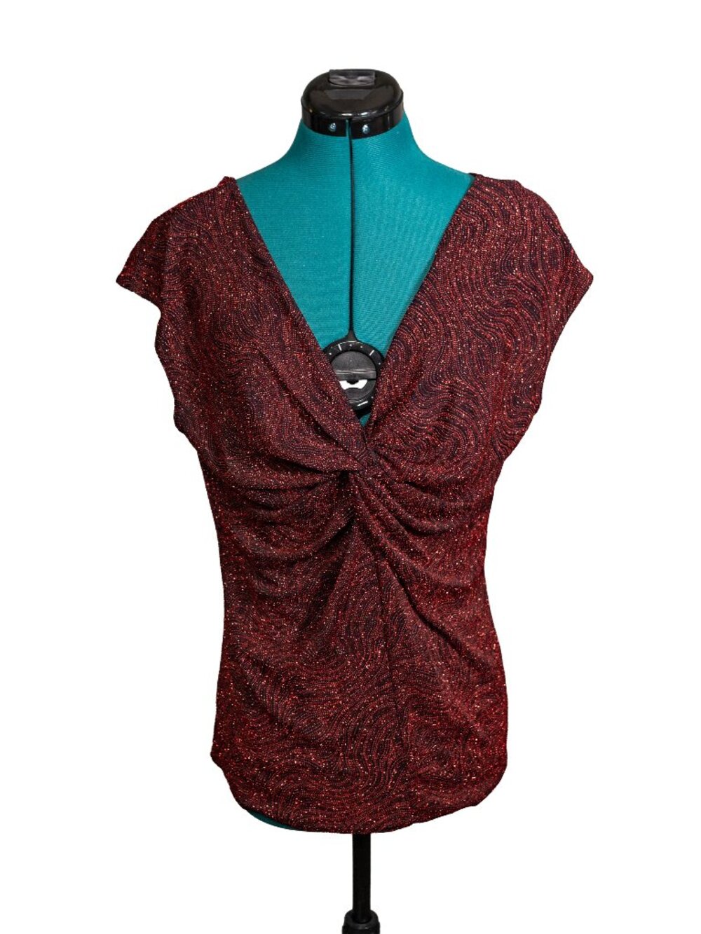 Y2K Metaphor Stretchy Red Sparkle Knotted Blouse Top - XL